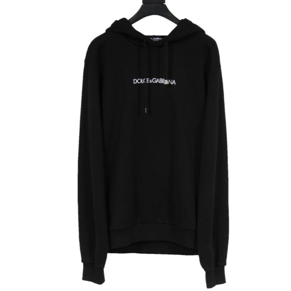 Dolce & Gabanna Mens Logo Hoddie Size 50 Black White Cotton Pullover Sweatshirt